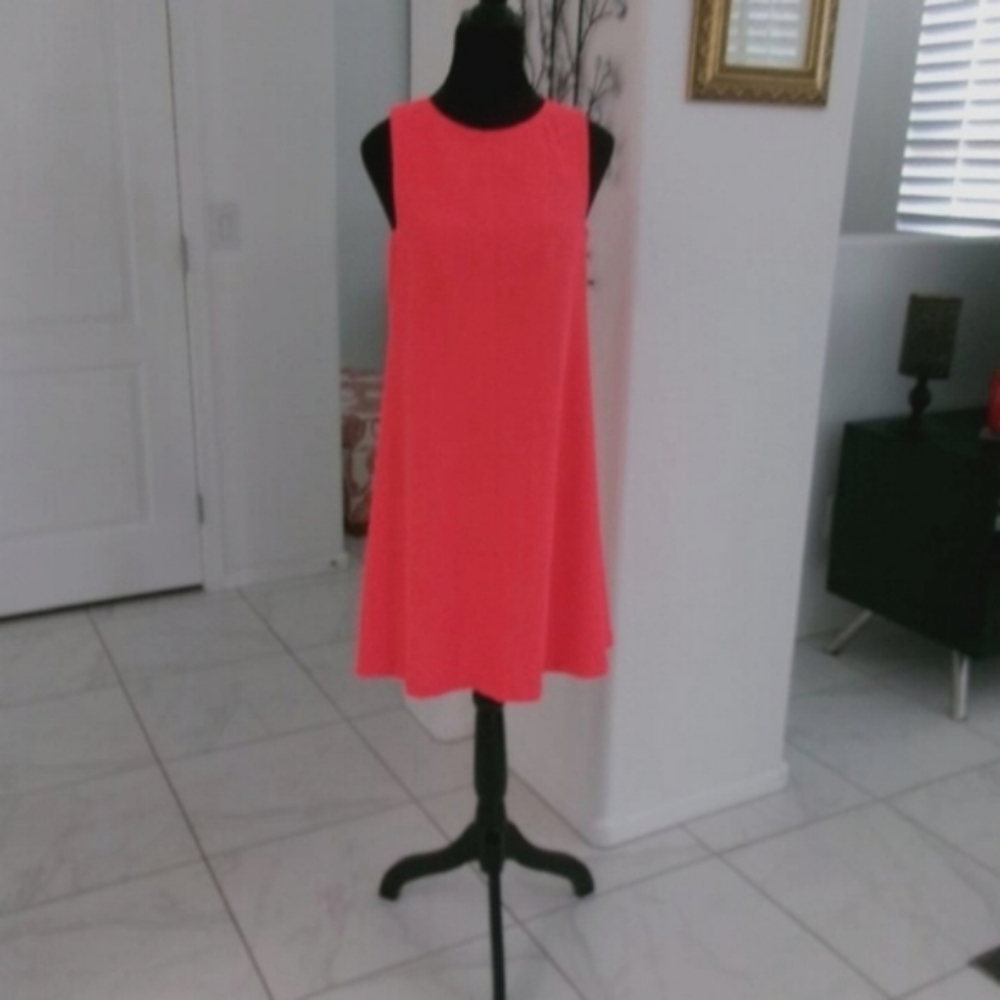 Trina Turk LYSETT Neon Coral Sleeveless Trapeze Crepe Dress 4 Bright Orange